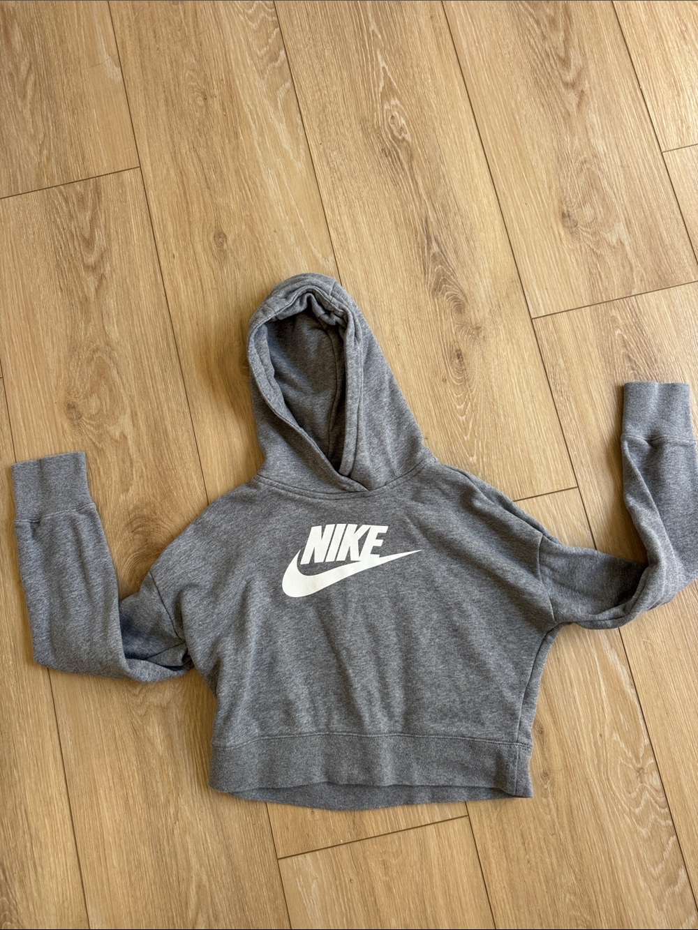 Nike Gray Cropped Hoodie with White Swoosh